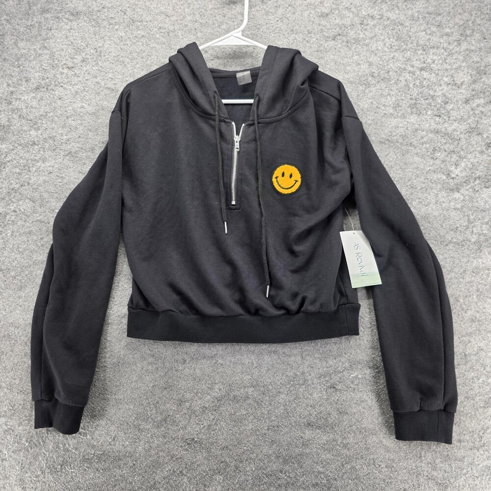 AS Revival Hoodie Womens Medium Cropped Half Zip Smiley Face Pullover